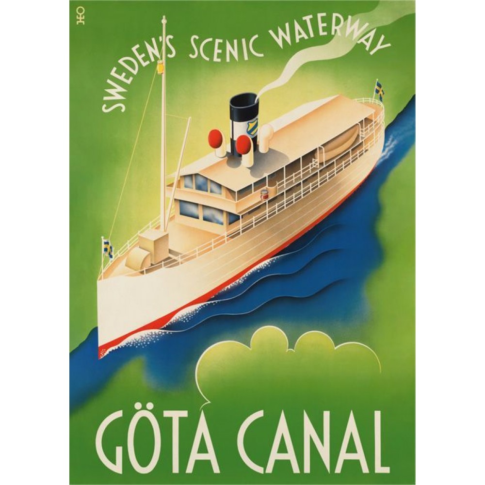 Göta Kanal Swedens Scenic Waterway 1936 plansch 50x70